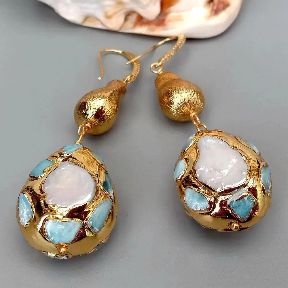 Y·YING natural Cultured White Pearl Teardrop Shape Dangle Hook Earrings