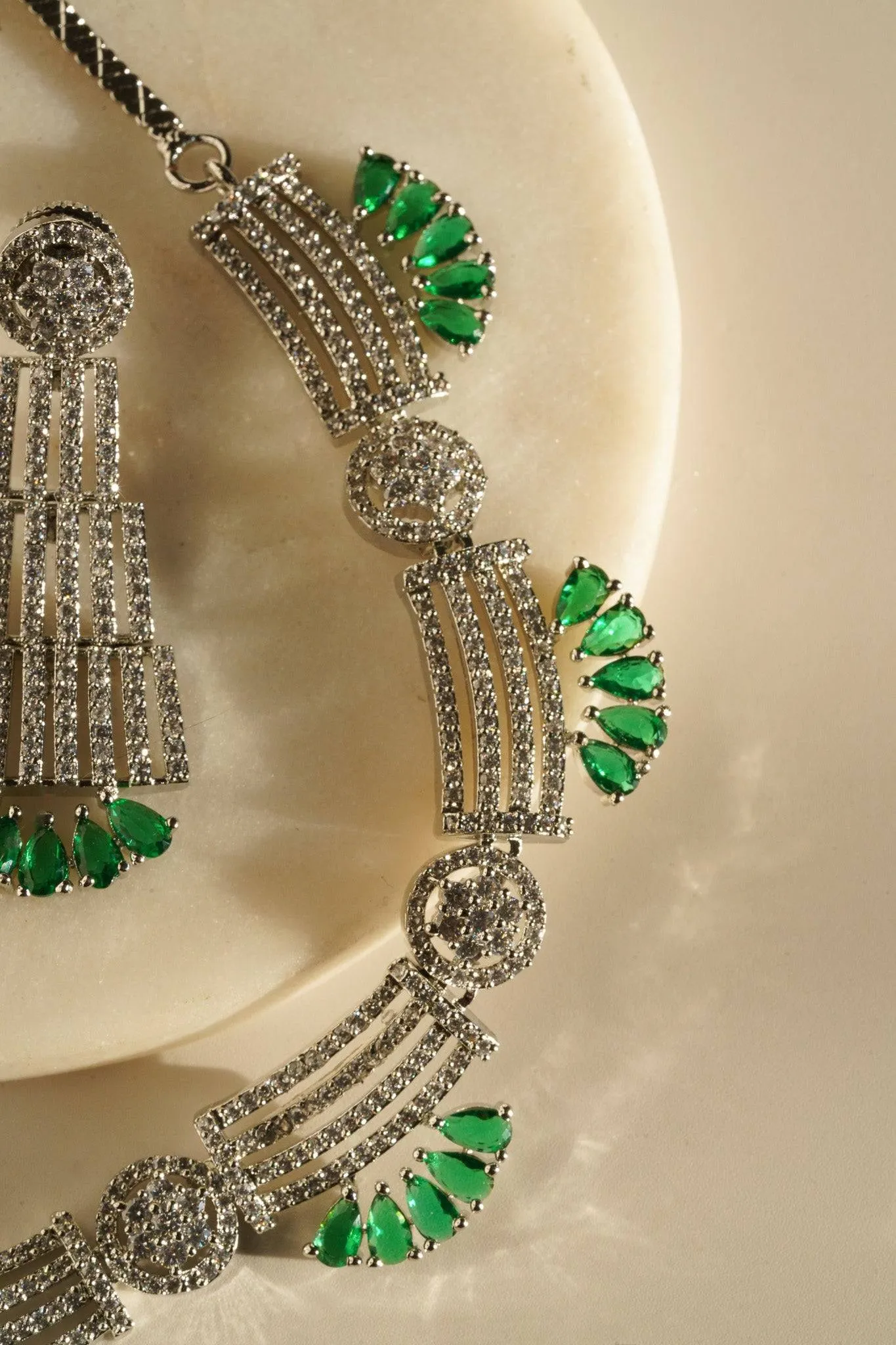 Zareena - Rhodium Plated Intricate AD Necklace Set