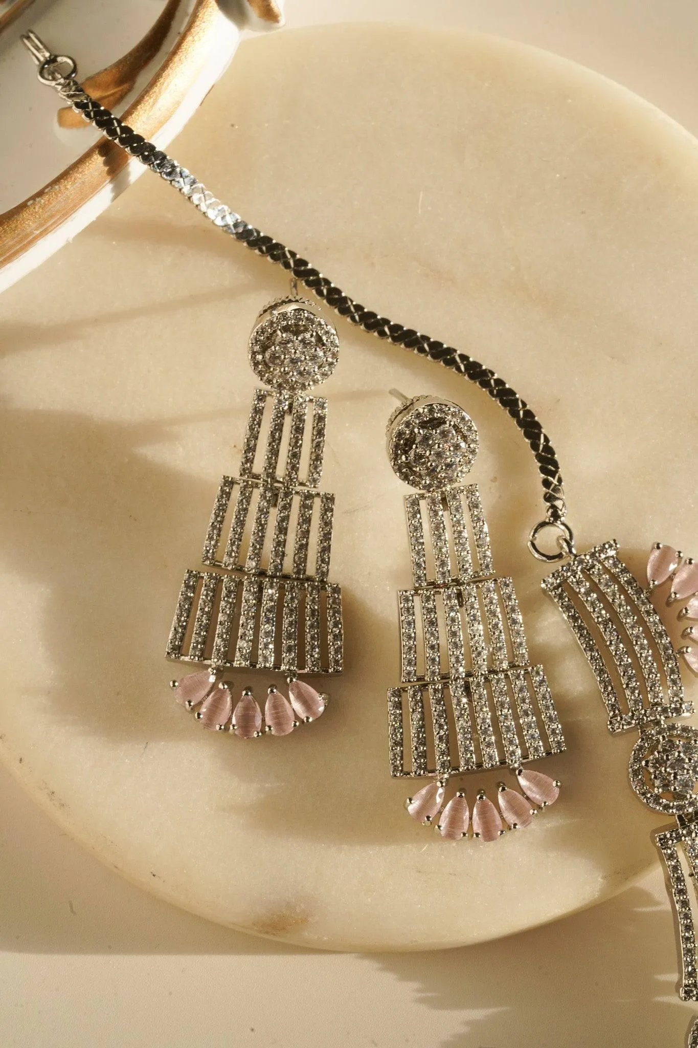 Zareena - Rhodium Plated Intricate AD Necklace Set