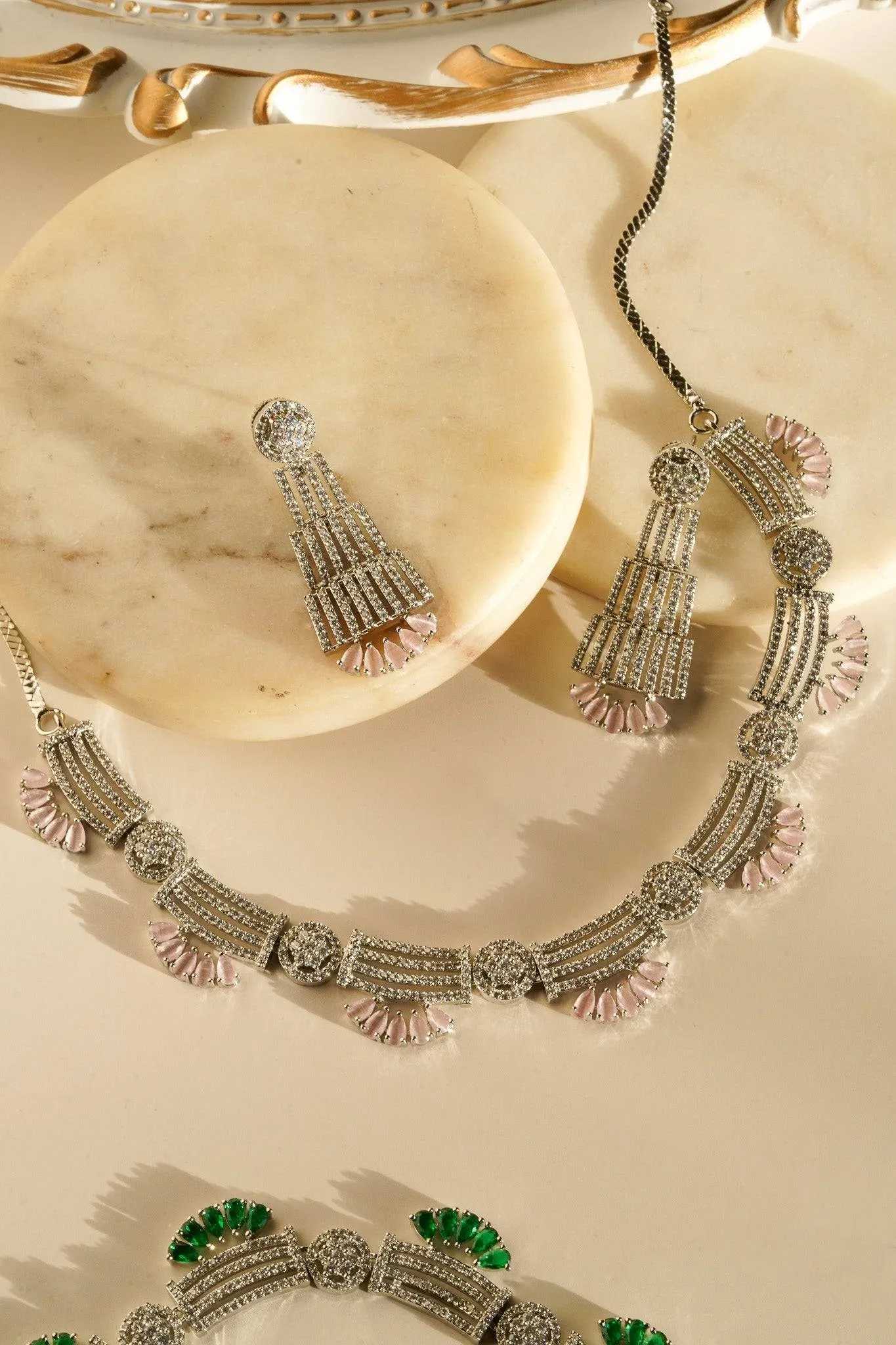 Zareena - Rhodium Plated Intricate AD Necklace Set