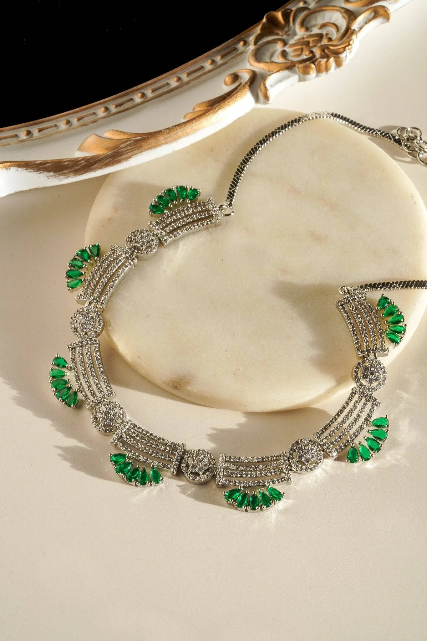 Zareena - Rhodium Plated Intricate AD Necklace Set