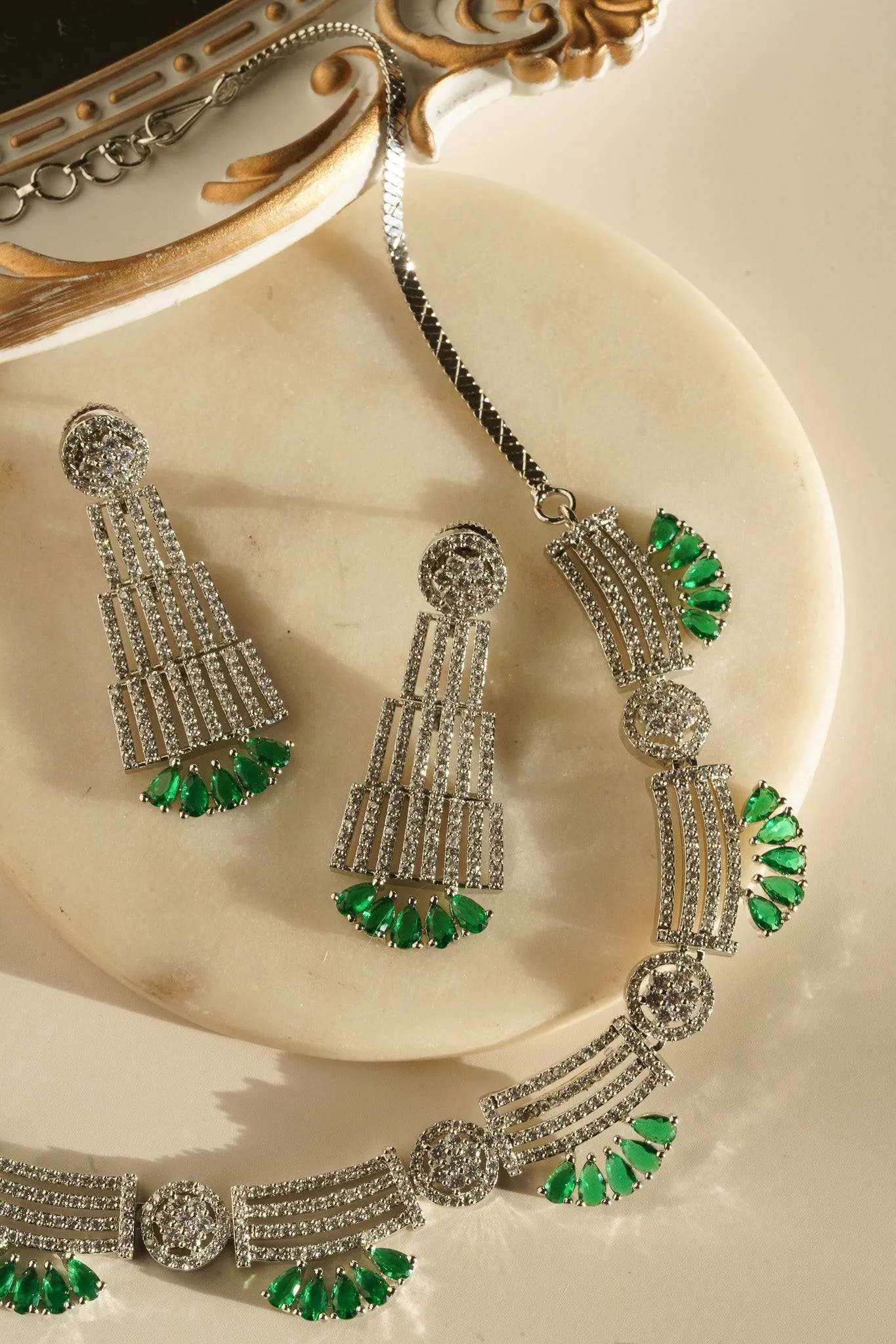Zareena - Rhodium Plated Intricate AD Necklace Set