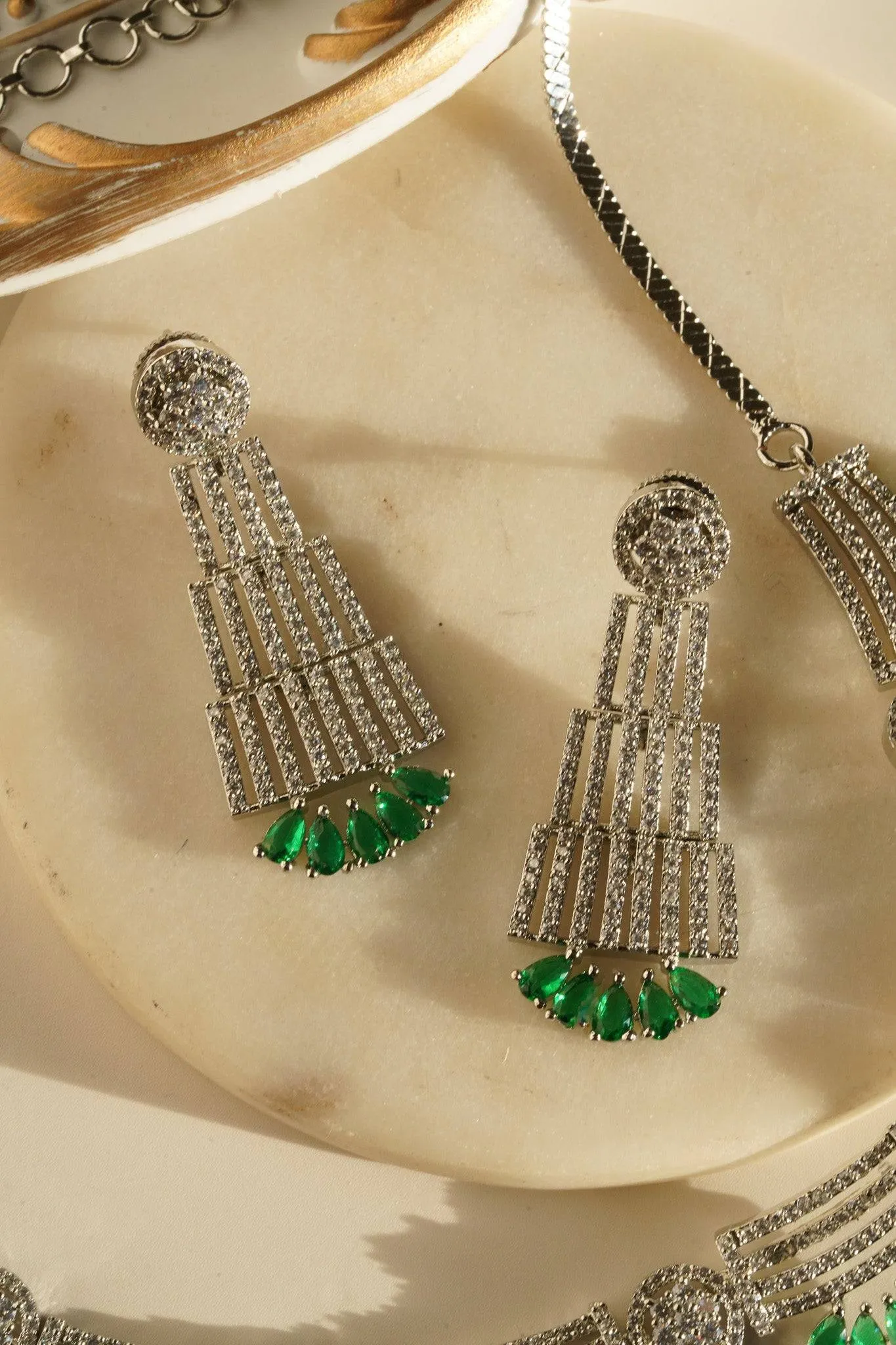 Zareena - Rhodium Plated Intricate AD Necklace Set