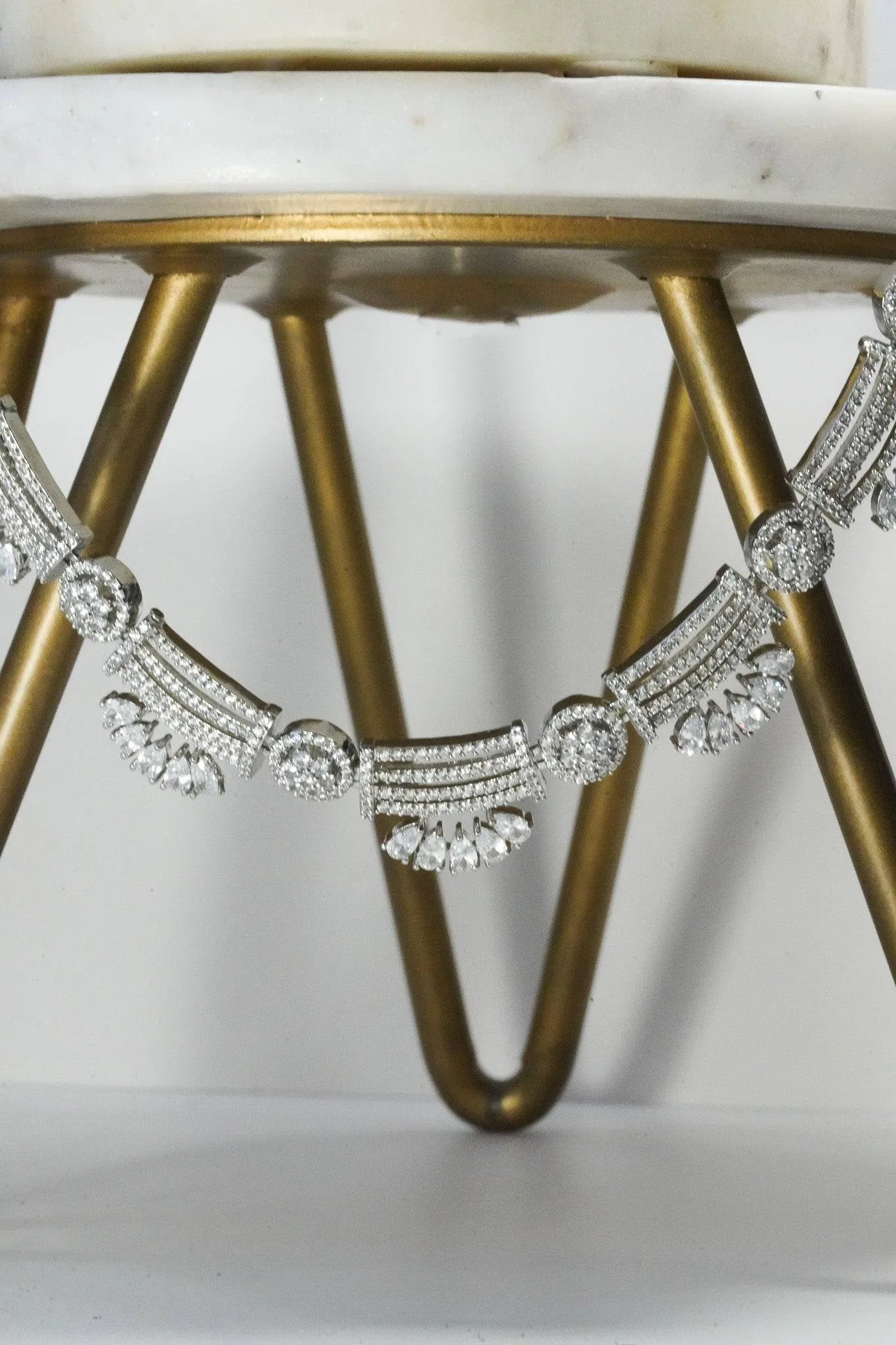 Zareena - Rhodium Plated Intricate AD Necklace Set