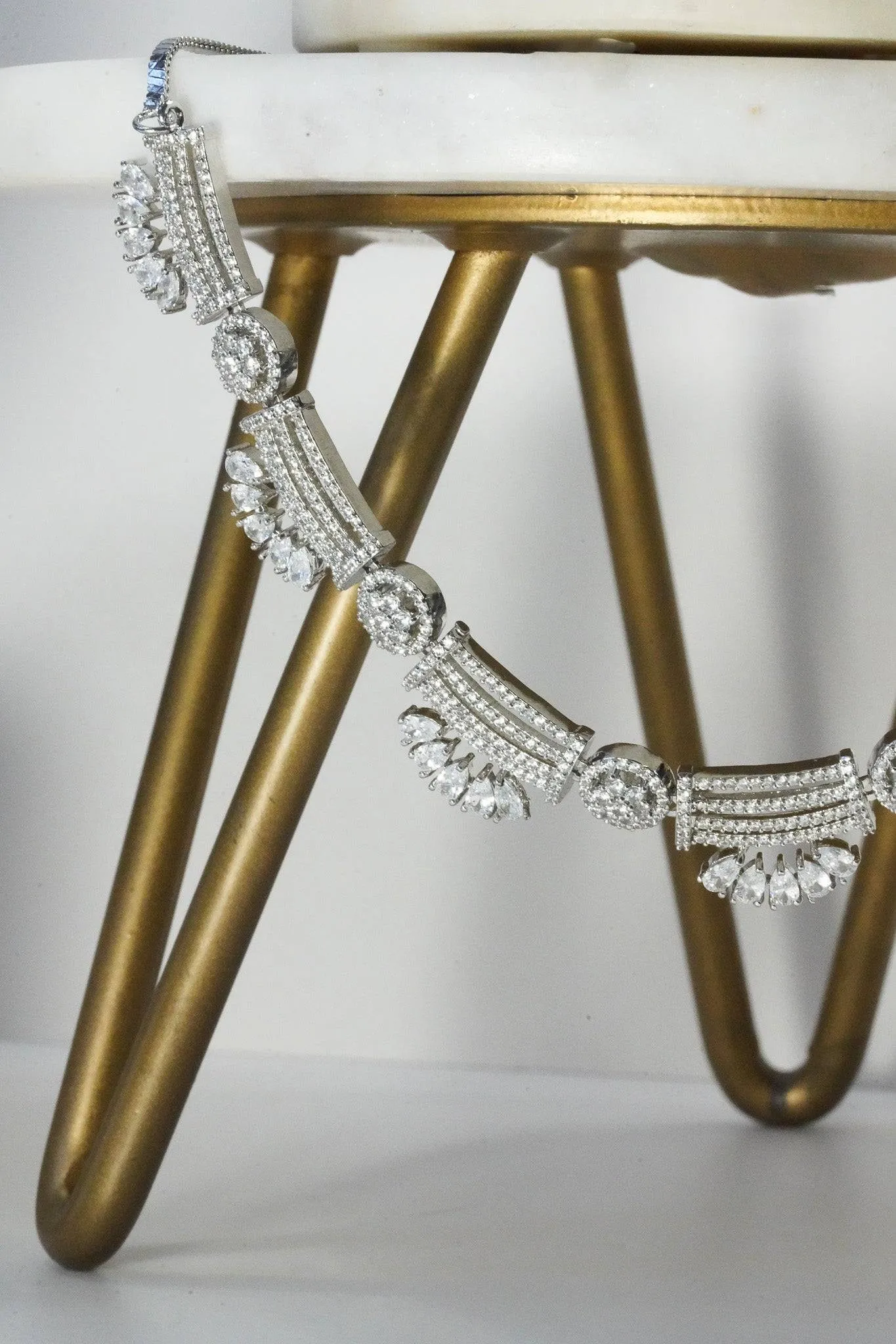 Zareena - Rhodium Plated Intricate AD Necklace Set