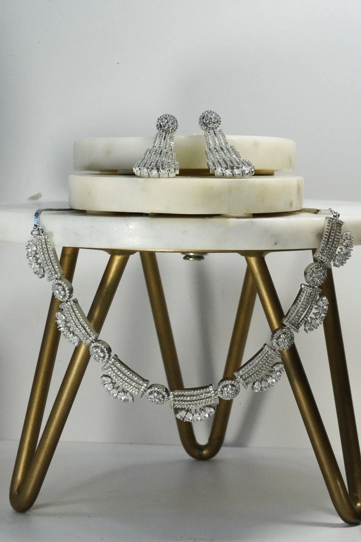 Zareena - Rhodium Plated Intricate AD Necklace Set