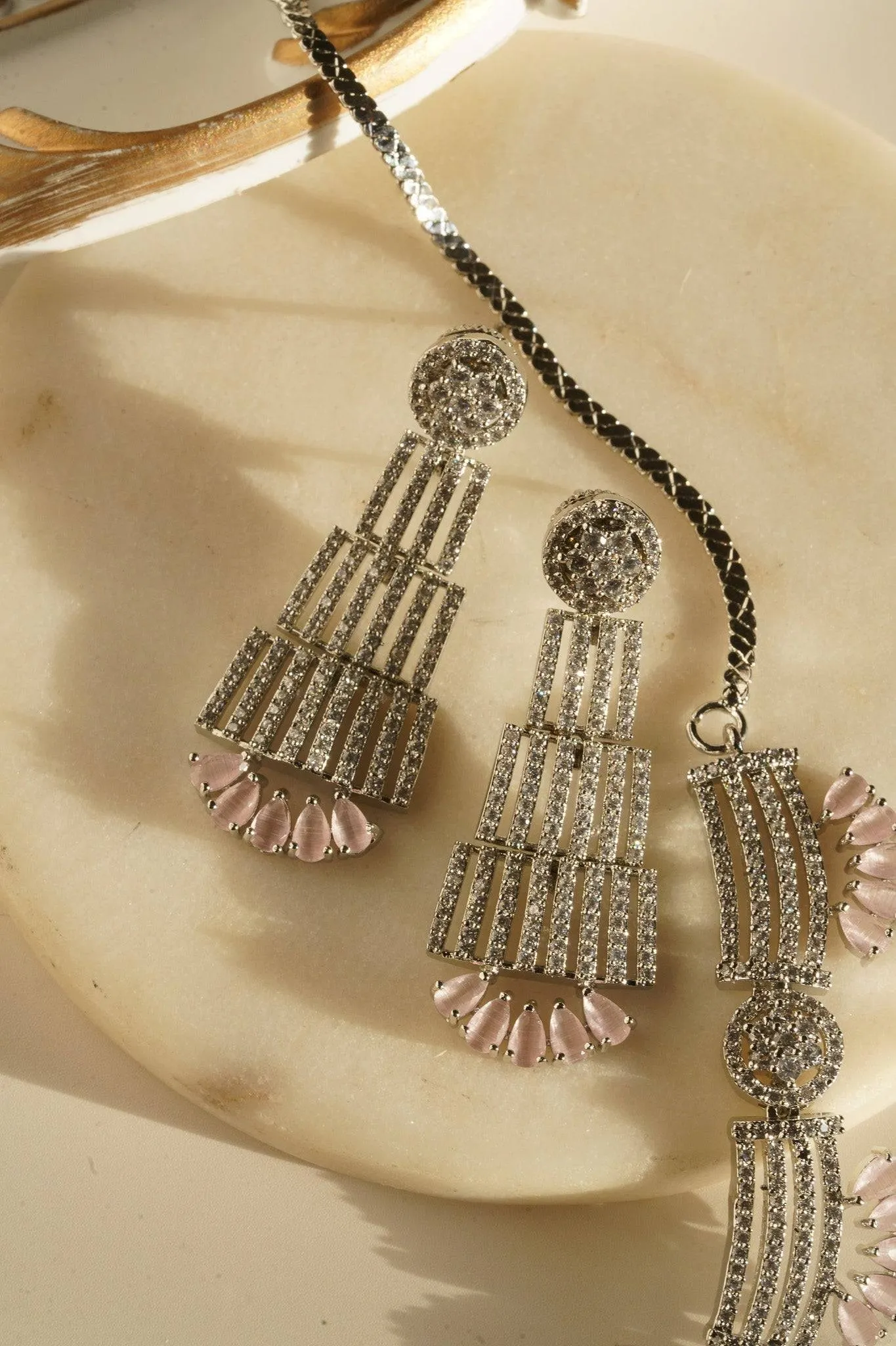 Zareena - Rhodium Plated Intricate AD Necklace Set