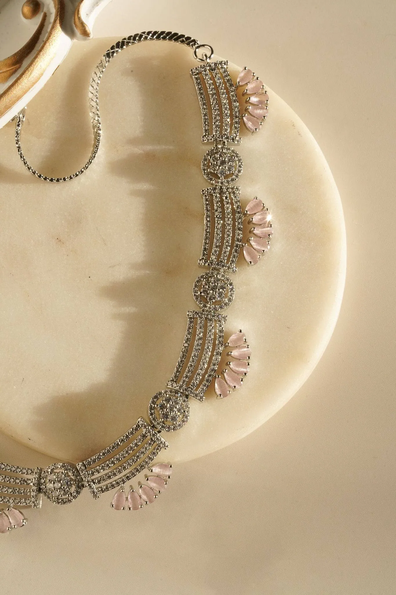 Zareena - Rhodium Plated Intricate AD Necklace Set
