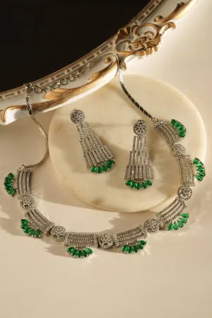 Zareena - Rhodium Plated Intricate AD Necklace Set