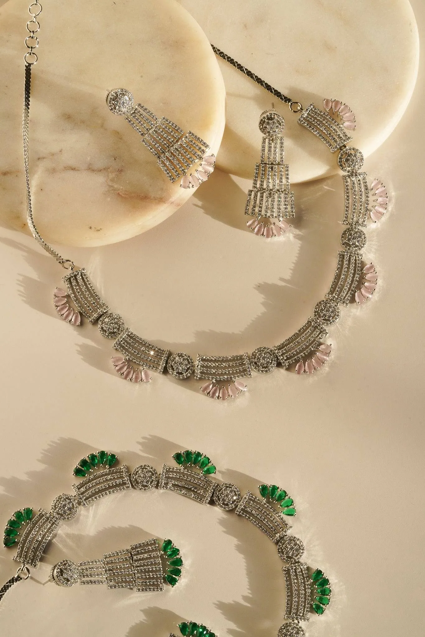 Zareena - Rhodium Plated Intricate AD Necklace Set