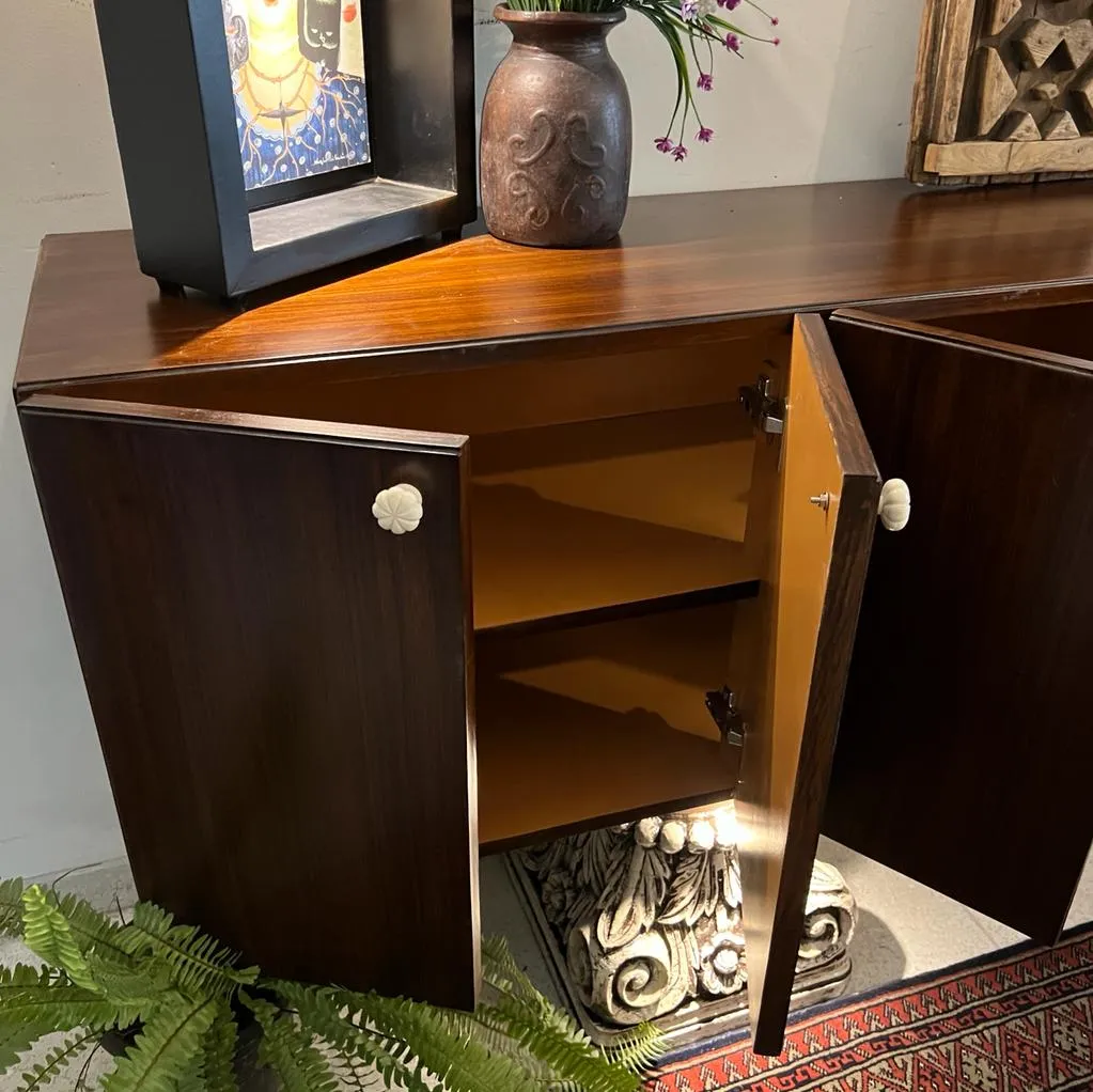 Zehmat  : Wooden Crockery Cabinet / Sideboard with carved base ( 48 inches/ 4 feet)