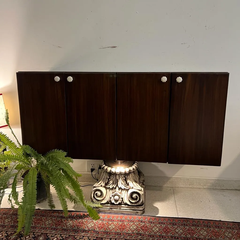 Zehmat  : Wooden Crockery Cabinet / Sideboard with carved base ( 48 inches/ 4 feet)