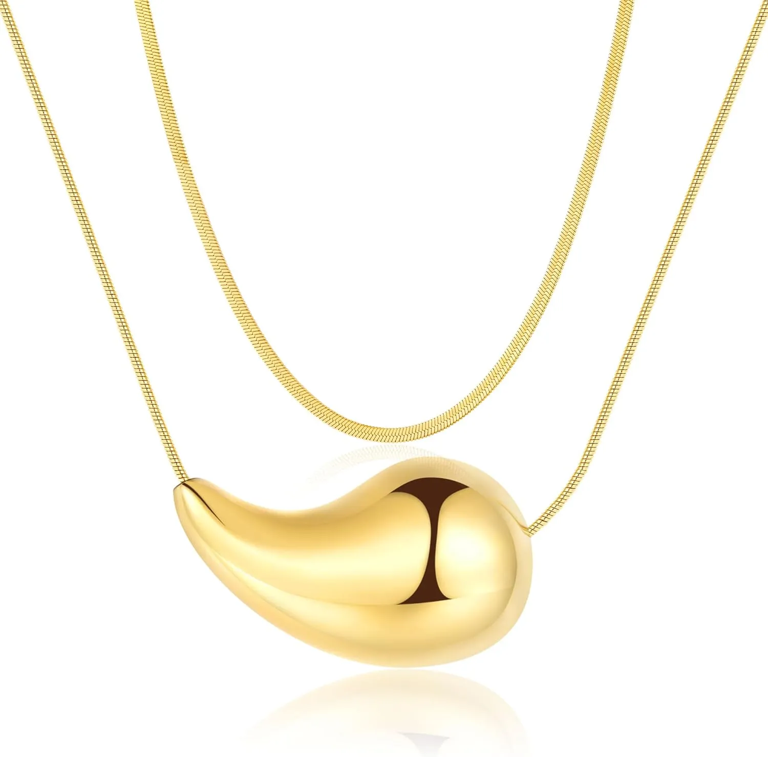 ZRU Layered Gold Drop Necklace for Women, Stackable Teardrop Hypoallergenic 14k Gold Plated Blade Chain Choker Pendant Necklaces Trendy Jewelry Gifts